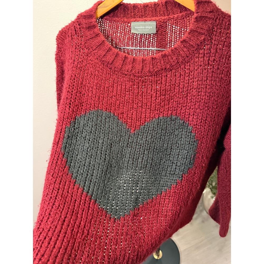 Wooden Ships RARE luxury sweater mohair burgundy forest heart extra soft ec L/XL